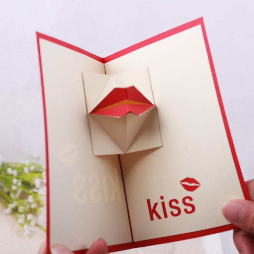 3D Creative Valentine's Day Pop Up Card Sexy Red Lips Pop Up Greeting Card - GiftLab