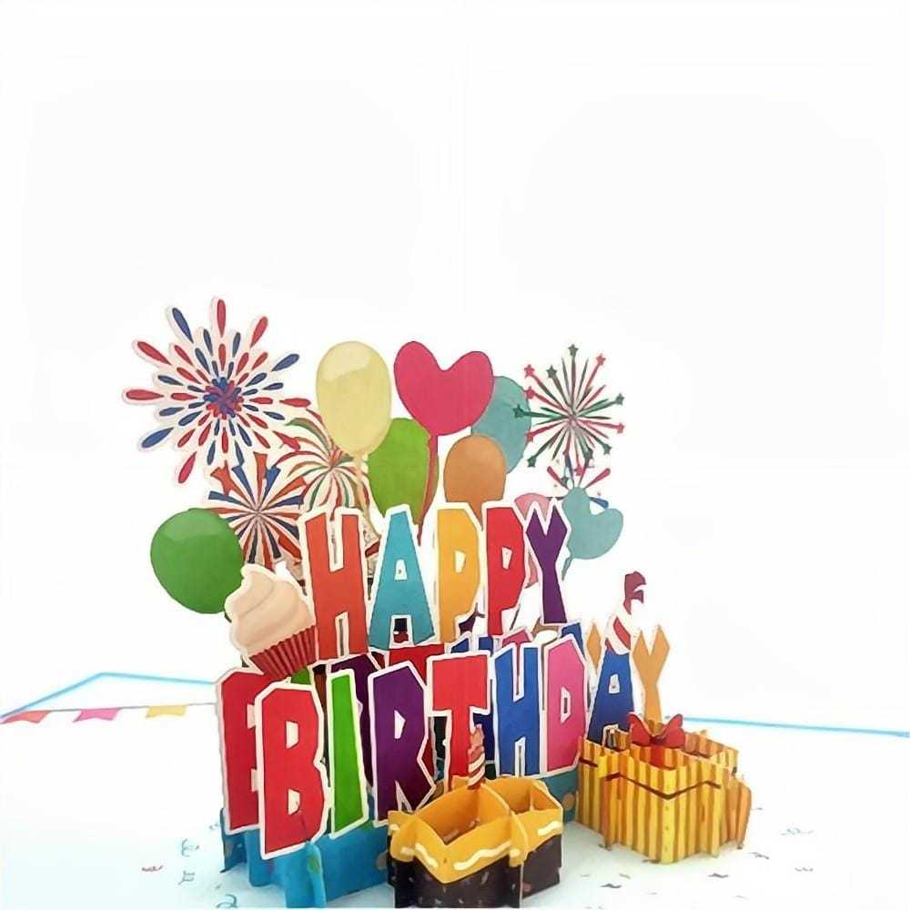 Happy Birthday Pop Up Card Balloon Fireworks 3D Pop Up Greeting Card - GiftLab