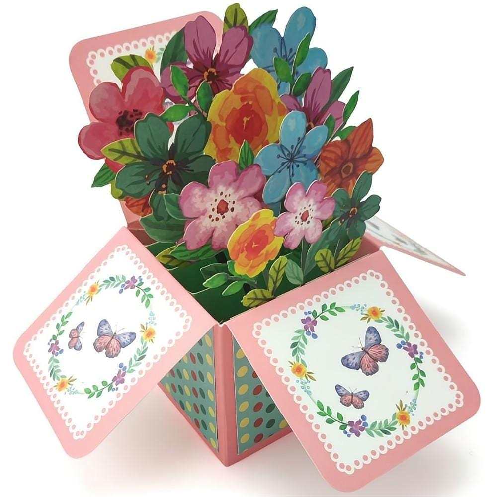 Colored Flowers Pop Up Box Card Flower 3D Pop Up Greeting Card - GiftLab