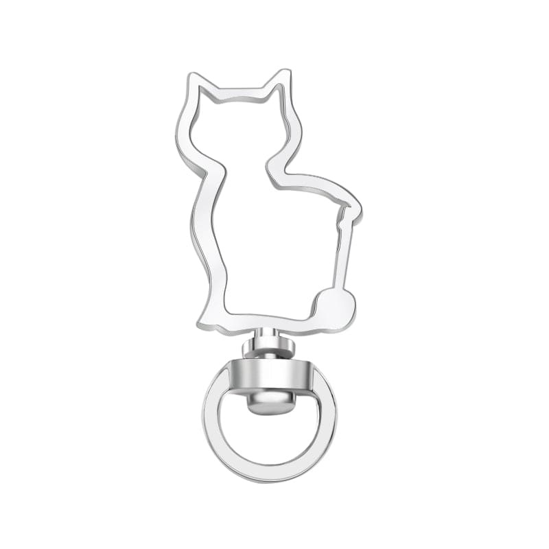 Cat-Shaped Swivel Snap Hook Keychain Metal Spring Snap Key Ring Silver - Fridgebeatsuk