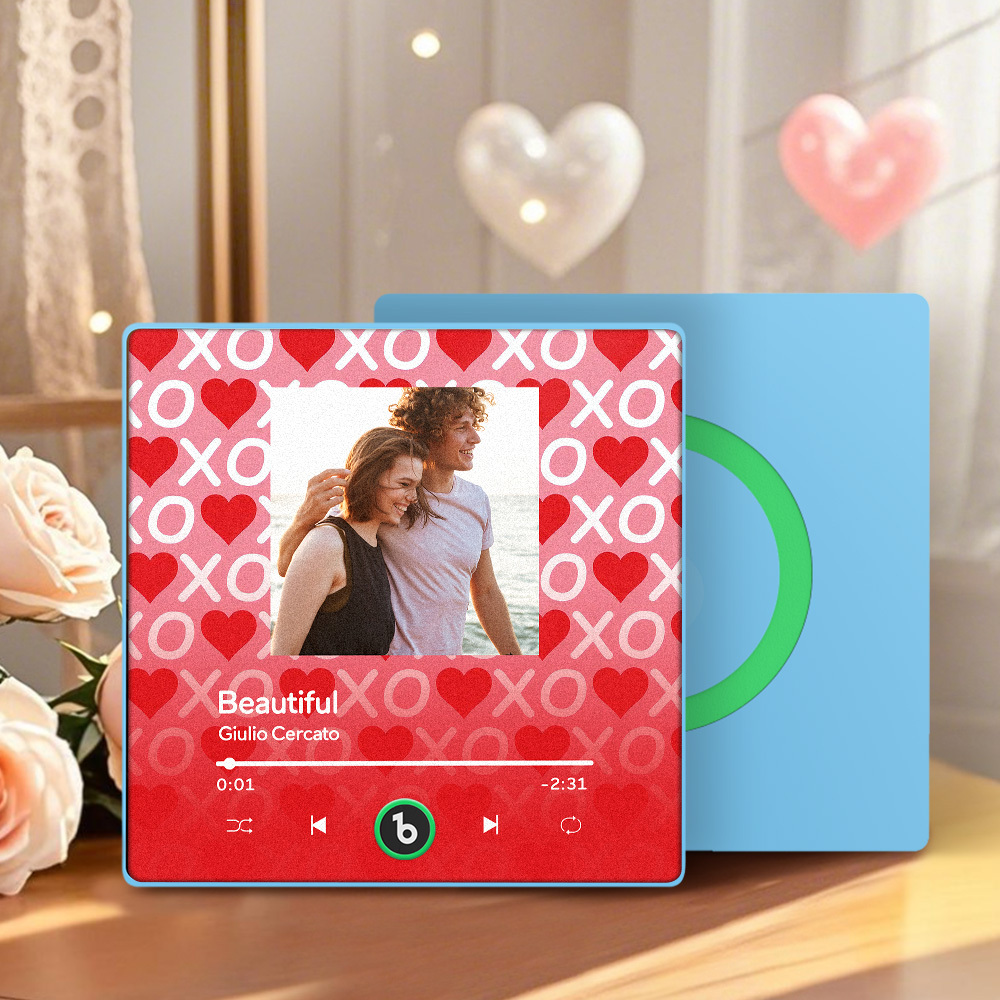 Personalized Music Fridge Magnet Pink Blue Valentine Gift Album Fridge Magnet Music Wall Photo Sticker Music Movement That Can Be Played Gift for Couple - Fridgebeatsuk