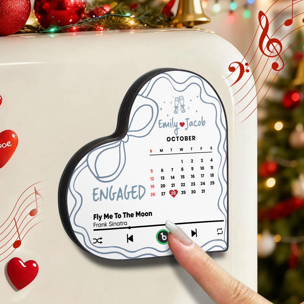 Special Gift For Couple - Engaged - Fly me to the moon - Engagement Gift - First christmas - Personalized Heart Frame Music Fridge Magnet - Fridgebeatsuk