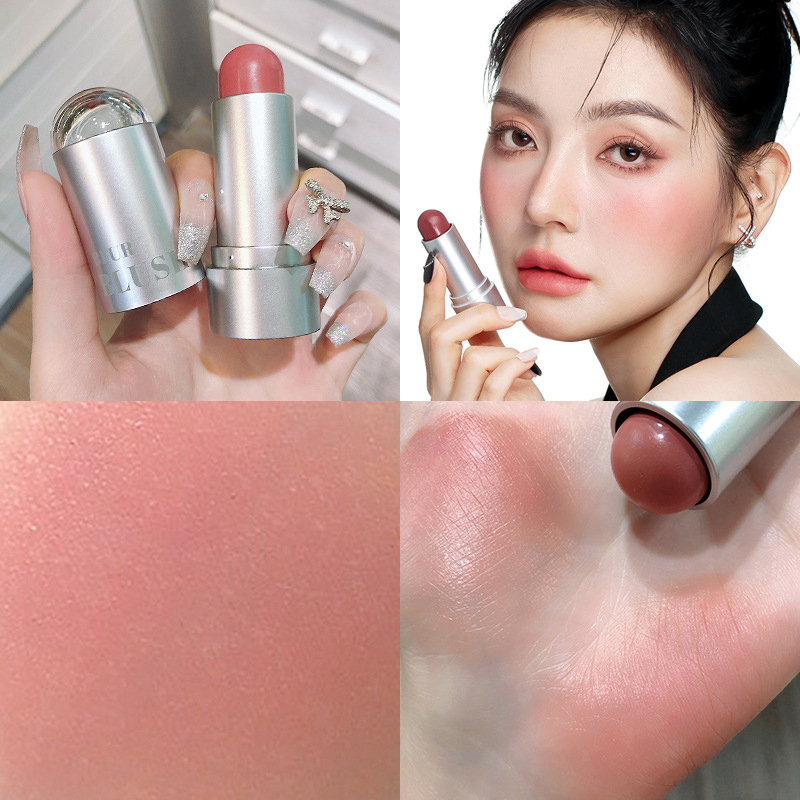 【ใช้ได้ทั้งริมฝีปากและแก้มหน้า】บลัชออนแบบแท่งหลอดสีเงิน