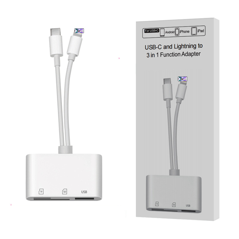 อะแดปเตอร์แปลงสองหัวสำหรับอ่านการ์ดSD+การ์ดTF+พอร์ตUSB