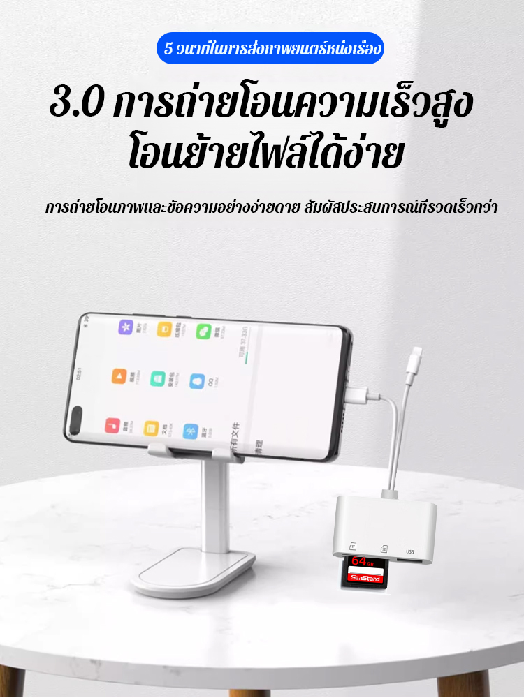 อะแดปเตอร์แปลงสองหัวสำหรับอ่านการ์ดSD+การ์ดTF+พอร์ตUSB