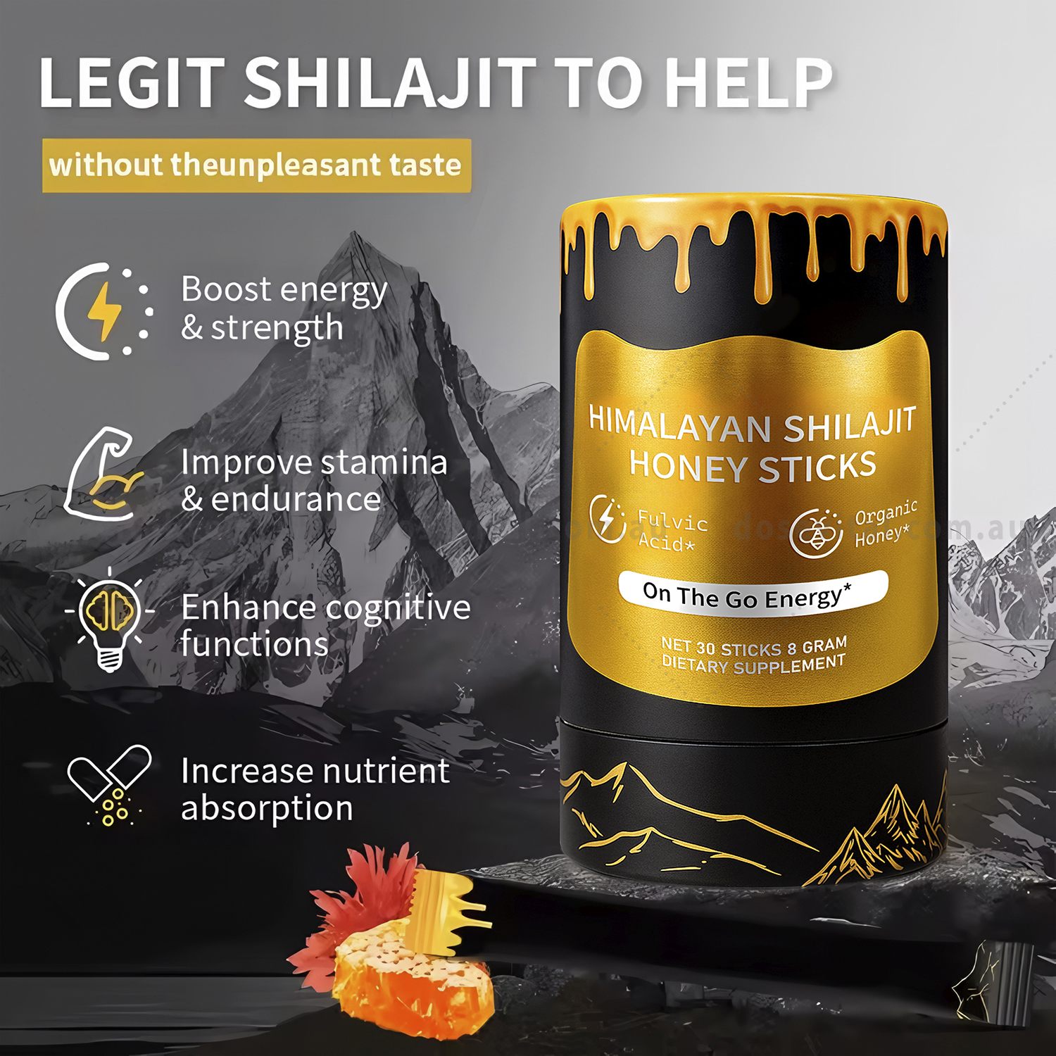 Himalayan Shilajit Honey Sticks - 30 pack - Improve General Health