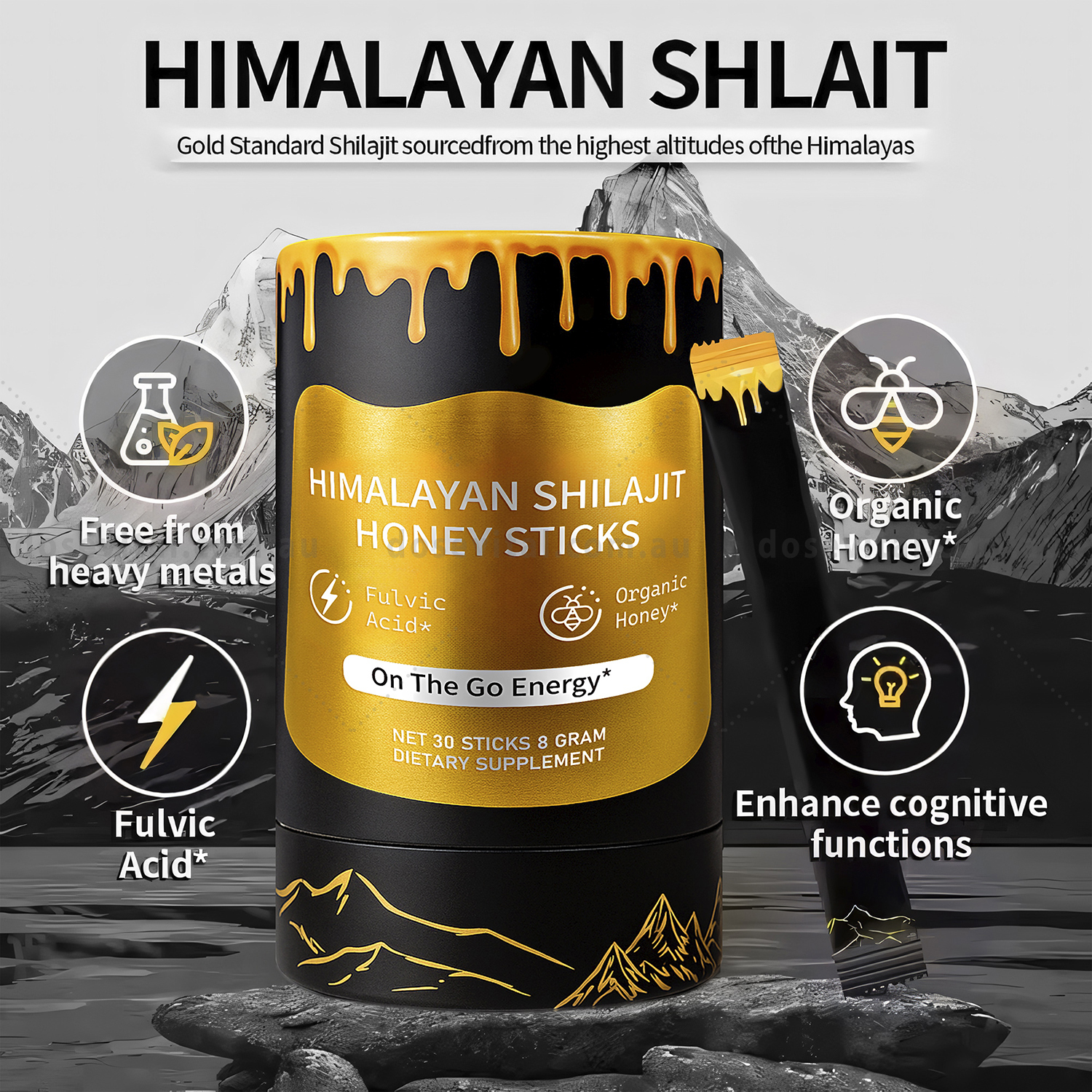 Himalayan Shilajit Honey Sticks - 30 pack - Improve General Health