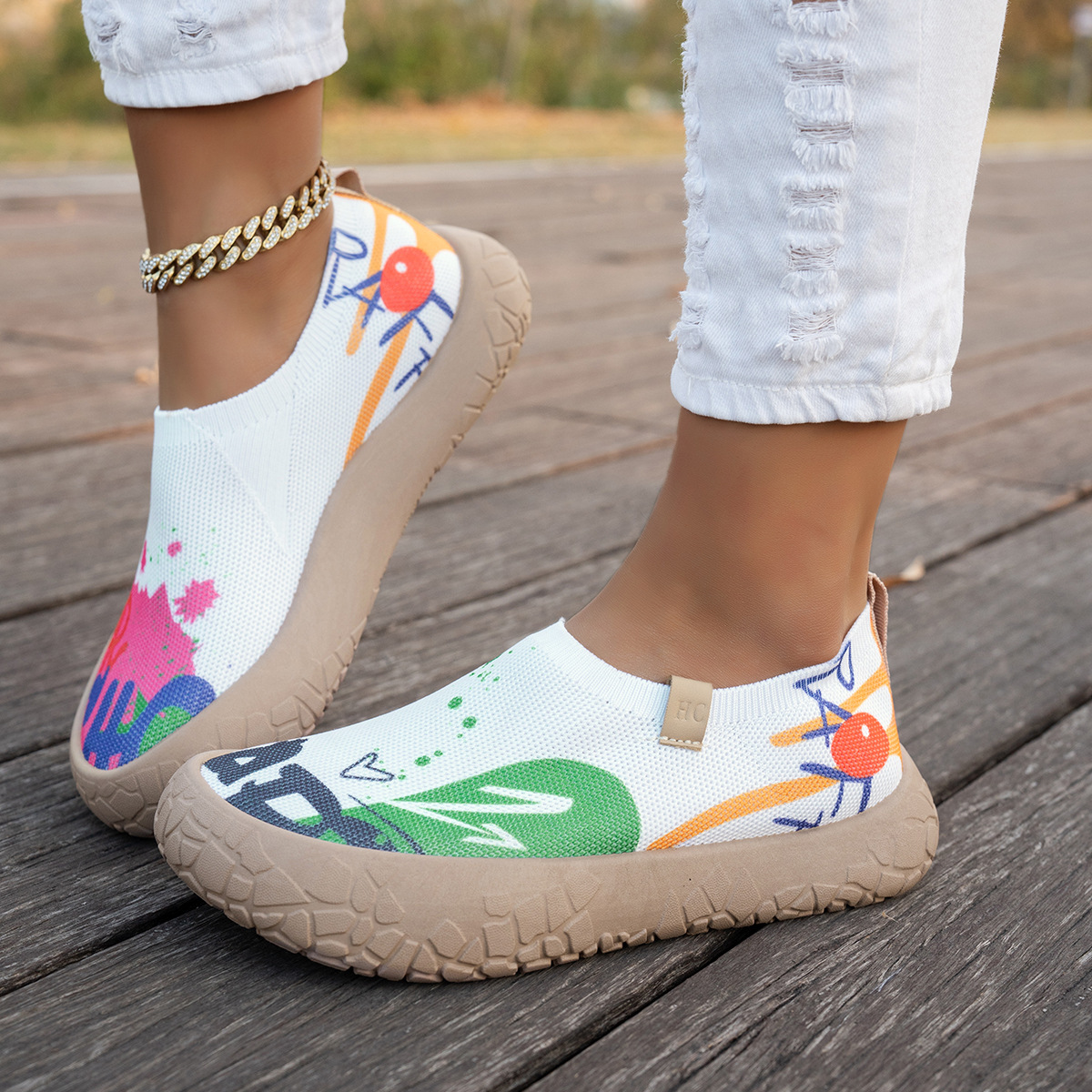 2026春新作 カラーペイント ソフト厚底 スリッポン カジュアルシューズ