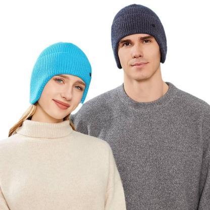 秋冬用 無地 ニット 耳あて帽子 保温