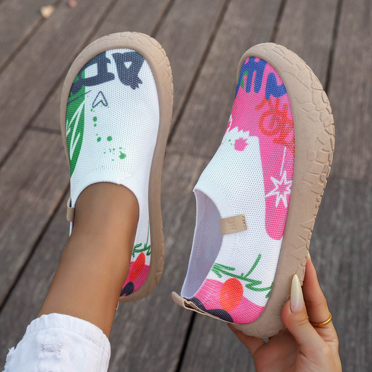 2026春新作 カラーペイント ソフト厚底 スリッポン カジュアルシューズ