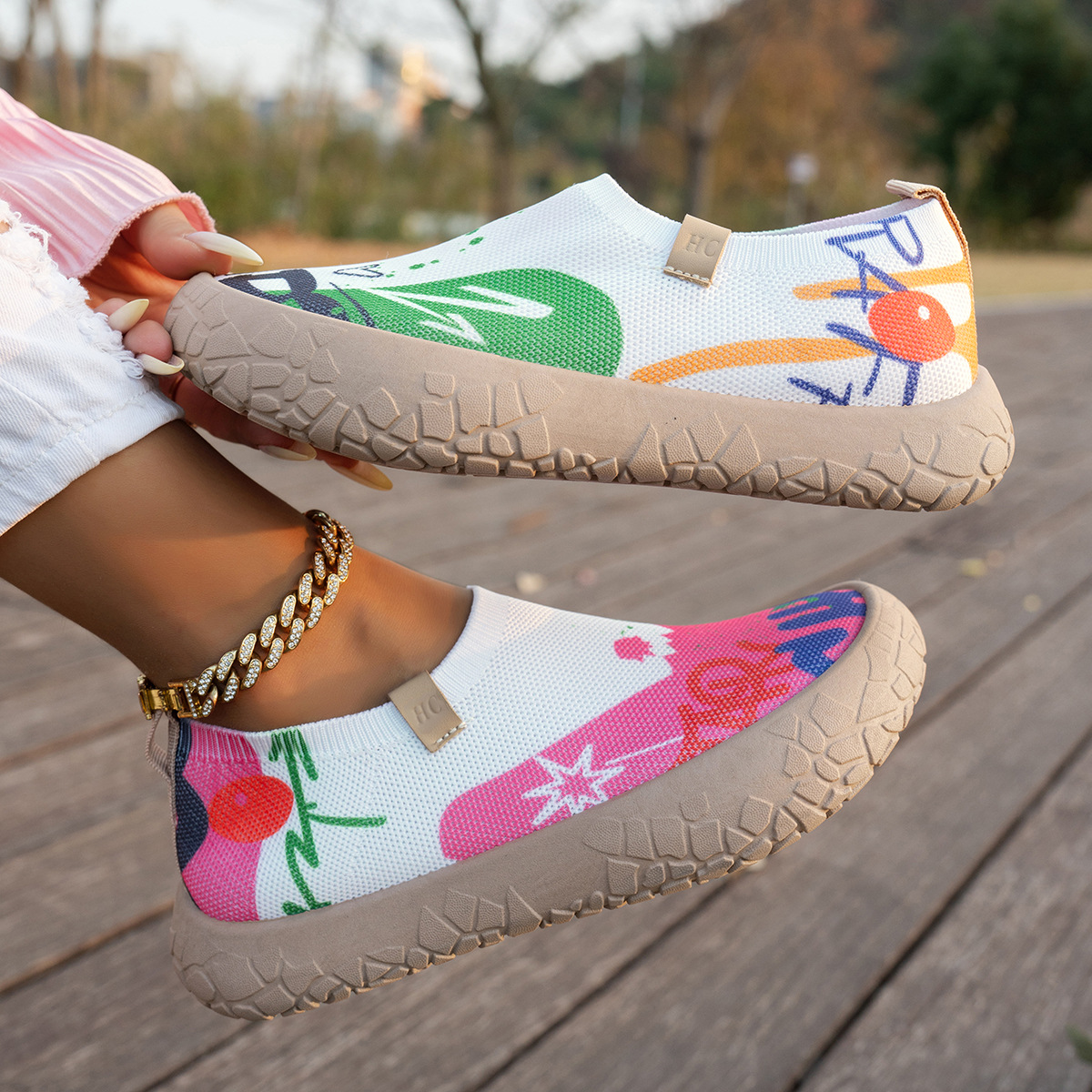 2026春新作 カラーペイント ソフト厚底 スリッポン カジュアルシューズ