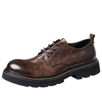 イギリス風レトロ メンズ チャンキートゥ 本革ワークブーツ