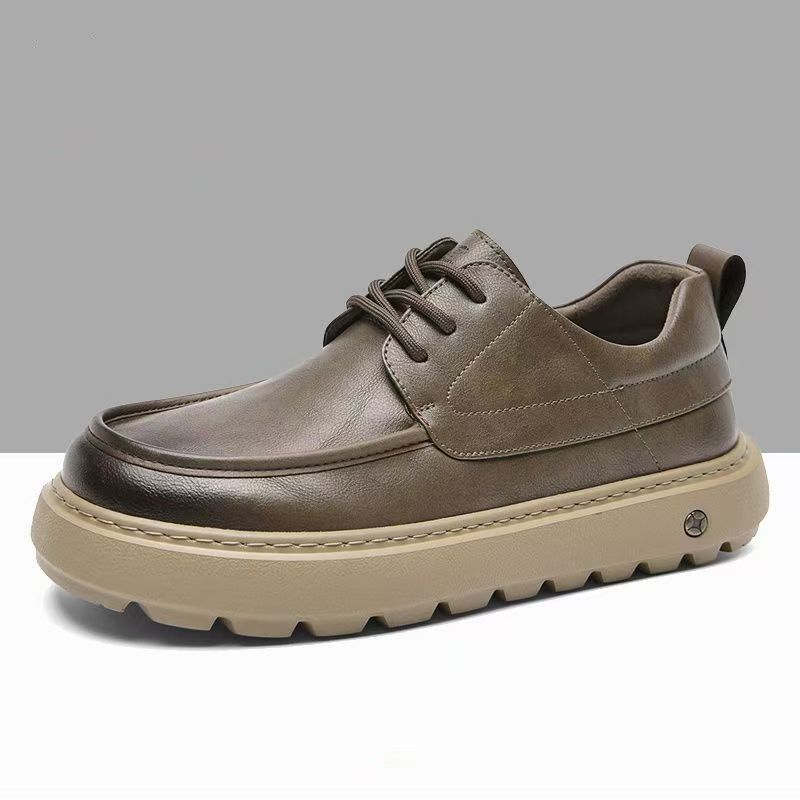 メンズ 秋冬 新作 通気性 厚底 革靴 - ヒールアップ カジュアルシューズ 普段使いに合わせやすい