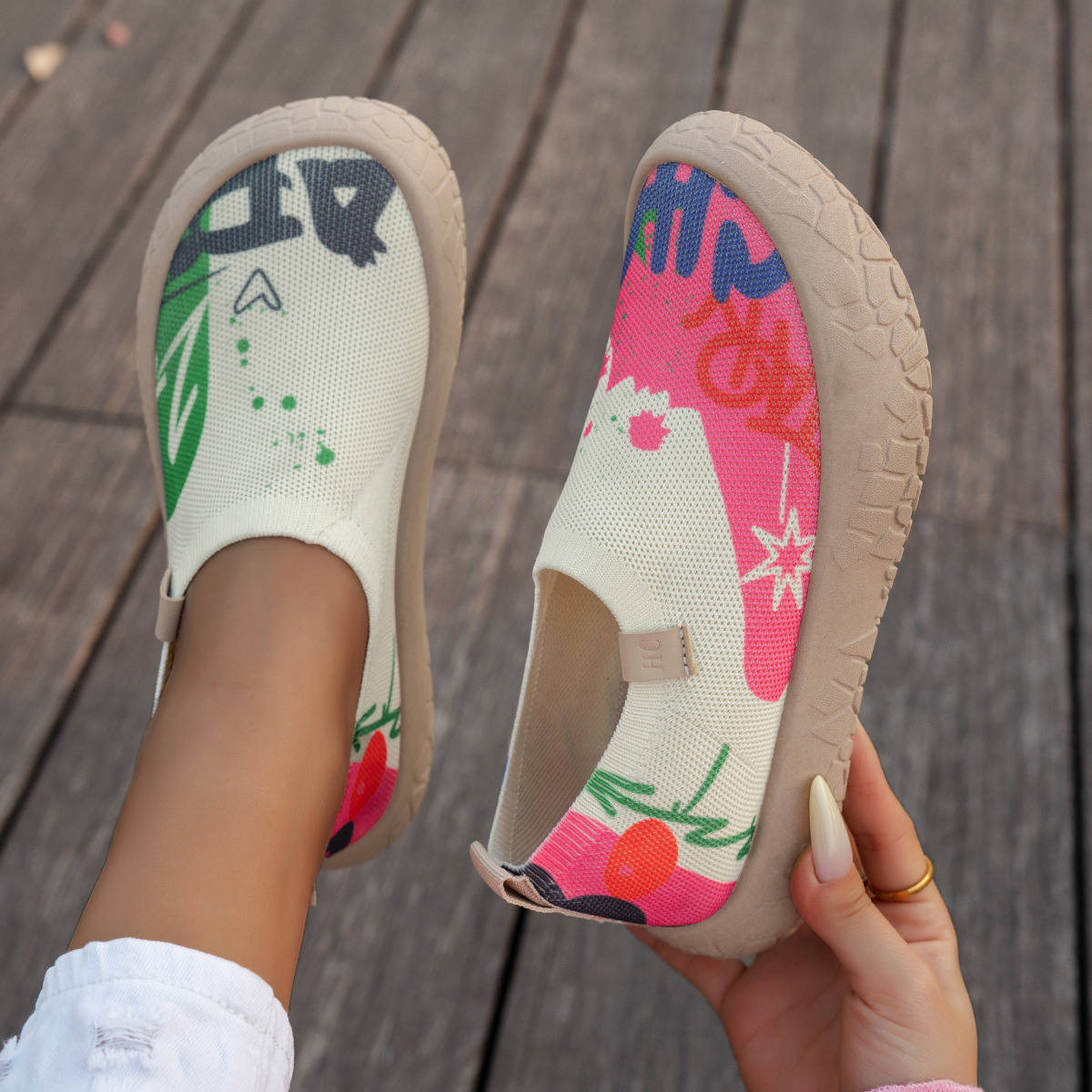 2026春新作 カラーペイント ソフト厚底 スリッポン カジュアルシューズ