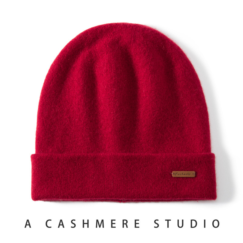 100%カシミヤ ユニセックス ダブル層厚手 フルキャップ型プリーツニット帽