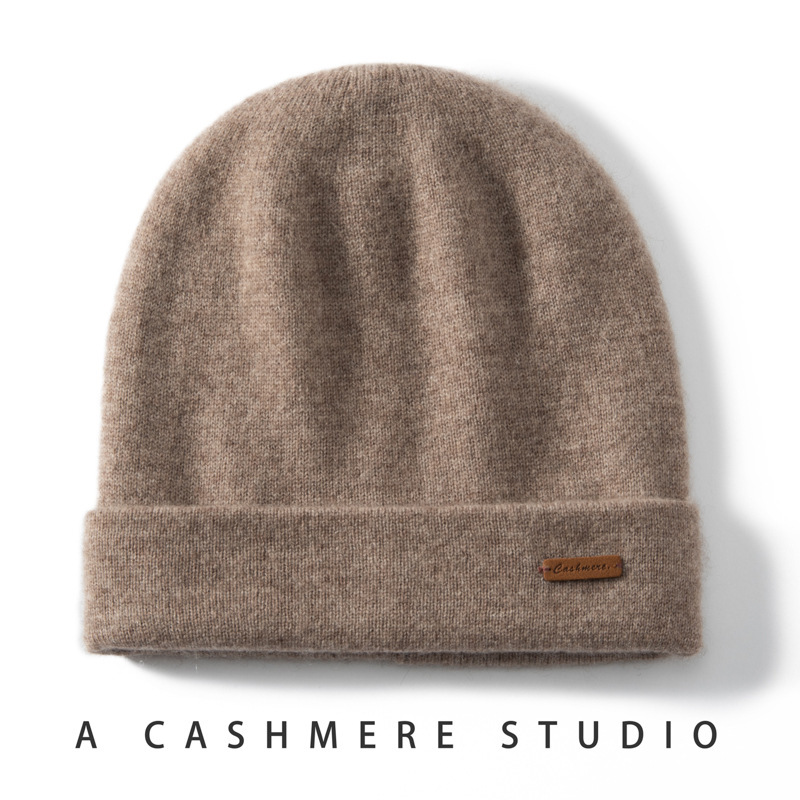 100%カシミヤ ユニセックス ダブル層厚手 フルキャップ型プリーツニット帽