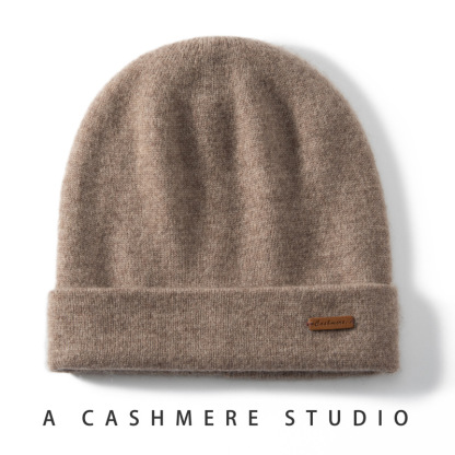 100%カシミヤ ユニセックス ダブル層厚手 フルキャップ型プリーツニット帽