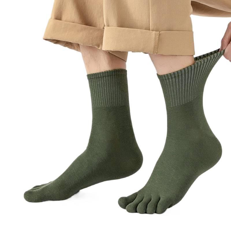 メンズ五本指ソックス 中筒 綿100% 消臭機能