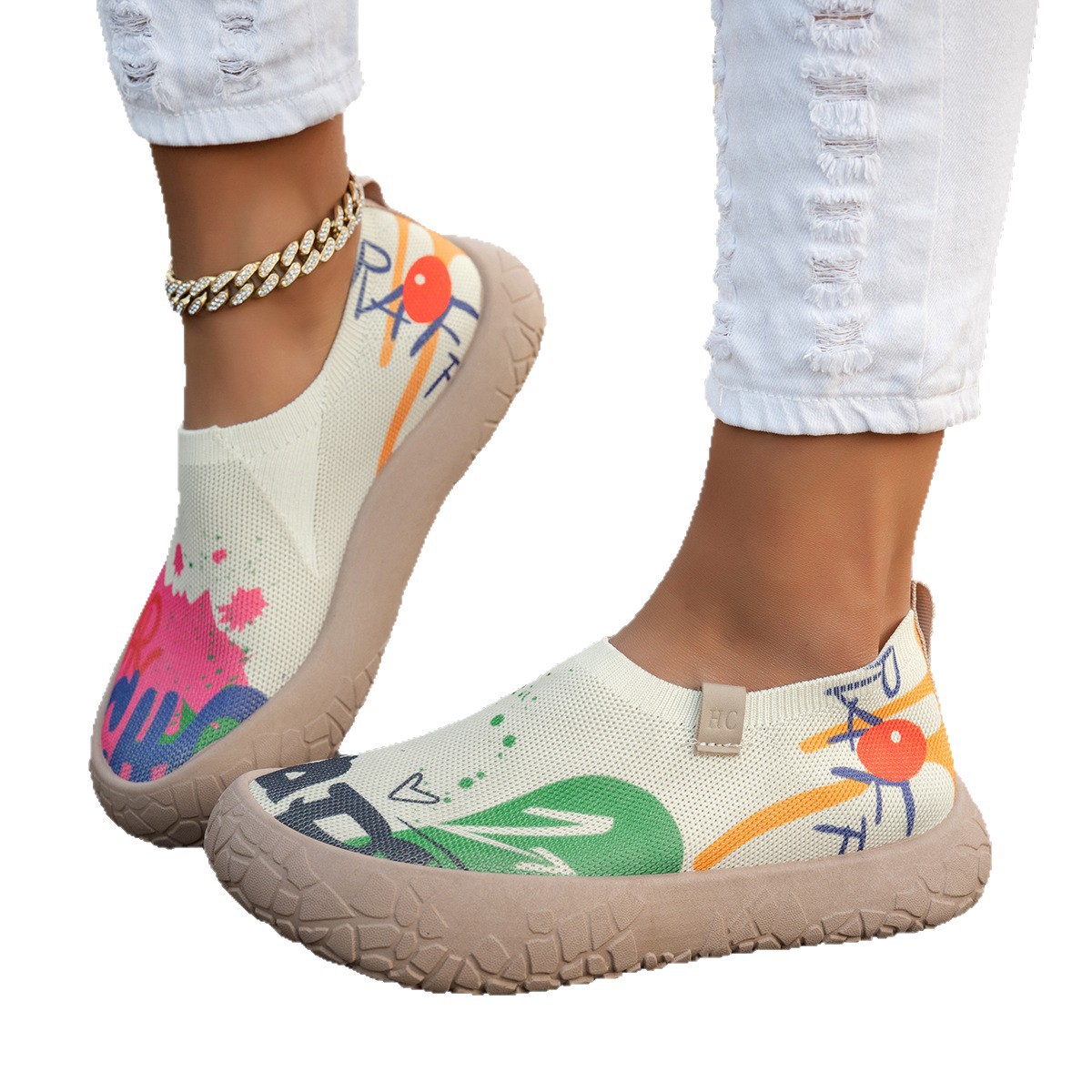 2026春新作 カラーペイント ソフト厚底 スリッポン カジュアルシューズ