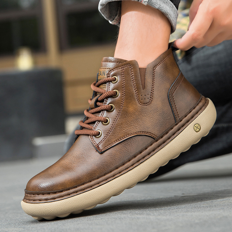 イギリス風レトロ メンズ厚底ワークブーツ