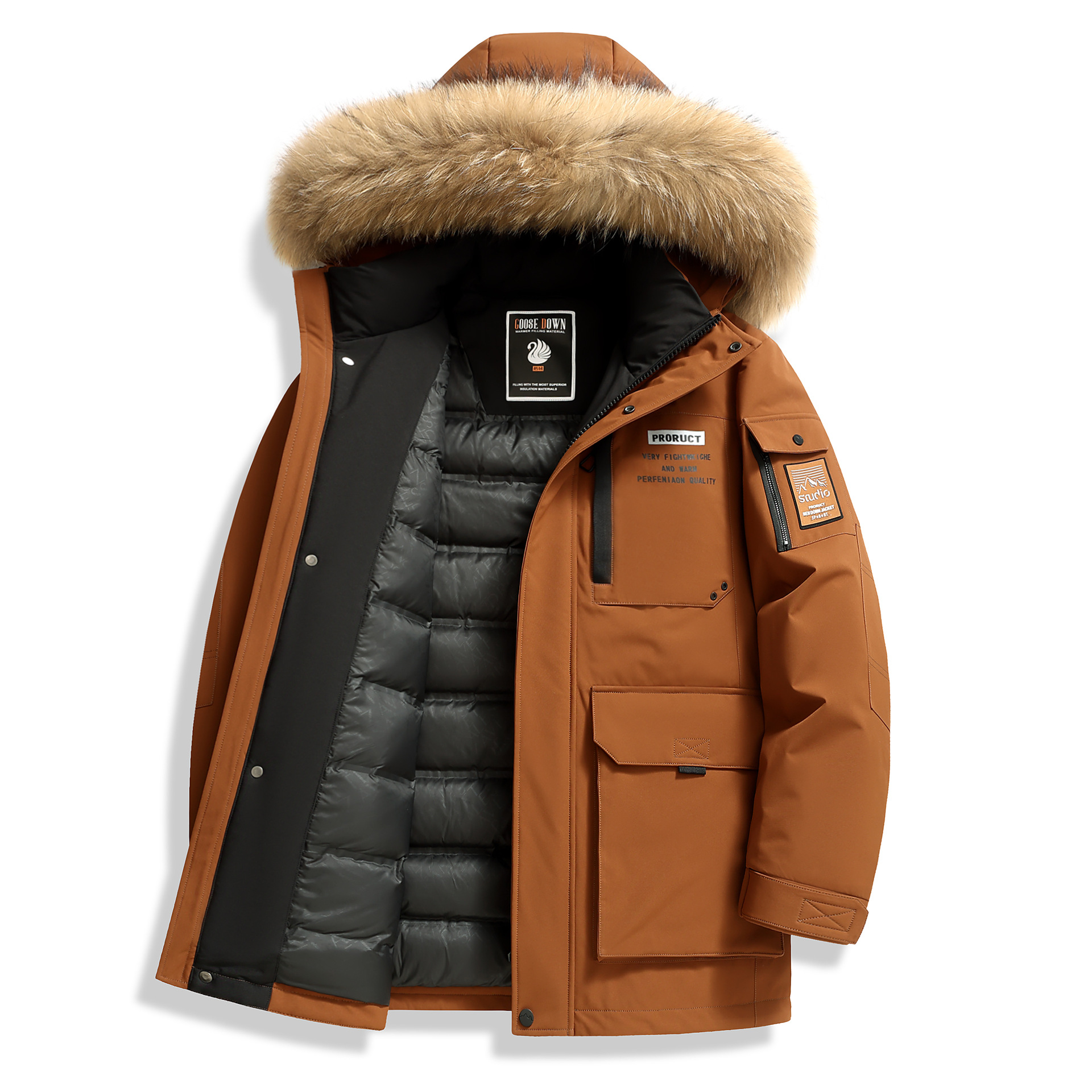 男性のダウンジャケット秋と冬のラクーンファー襟国家標準グースダウン暖かく厚みのある若者カジュアルアウトドア防寒ジャケットトレンディ