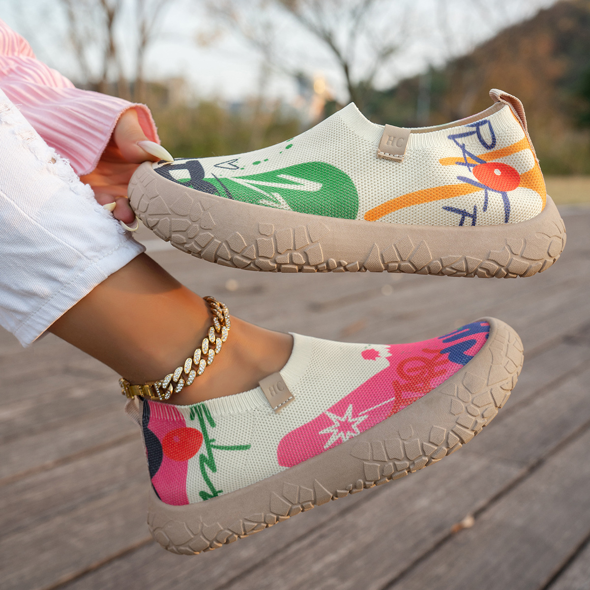 2026春新作 カラーペイント ソフト厚底 スリッポン カジュアルシューズ