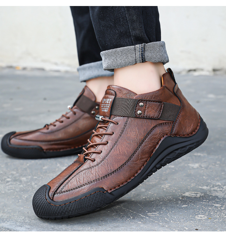 秋冬 本革 柔らかい スニーカー メンズ - 快適クッションソール ビジネスカジュアル兼用シューズ