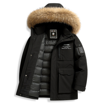 男性のダウンジャケット秋と冬のラクーンファー襟国家標準グースダウン暖かく厚みのある若者カジュアルアウトドア防寒ジャケットトレンディ