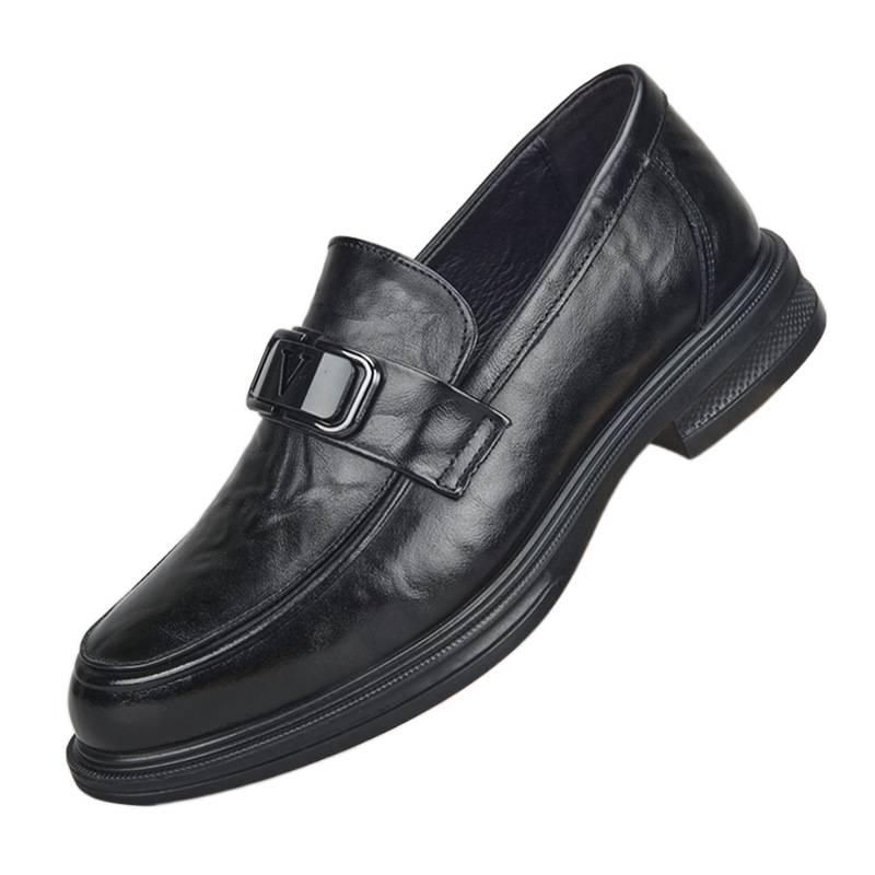 トップレイヤー本革 メンズ ビジネスシューズ - 秋冬 ソフトソール スリップ防止 通気性 カジュアル革靴