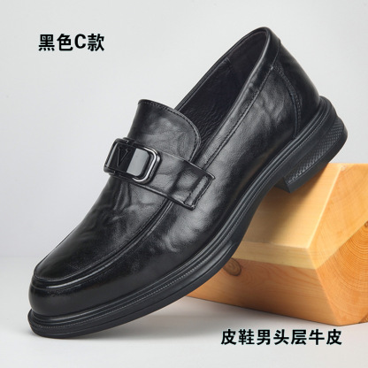 トップレイヤー本革 メンズ ビジネスシューズ - 秋冬 ソフトソール スリップ防止 通気性 カジュアル革靴