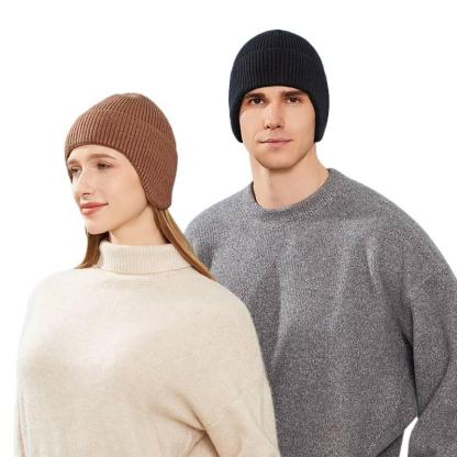 秋冬用 無地 ニット 耳あて帽子 保温
