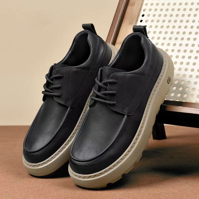 メンズ 秋冬 新作 通気性 厚底 革靴 - ヒールアップ カジュアルシューズ 普段使いに合わせやすい