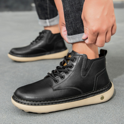 イギリス風レトロ メンズ厚底ワークブーツ