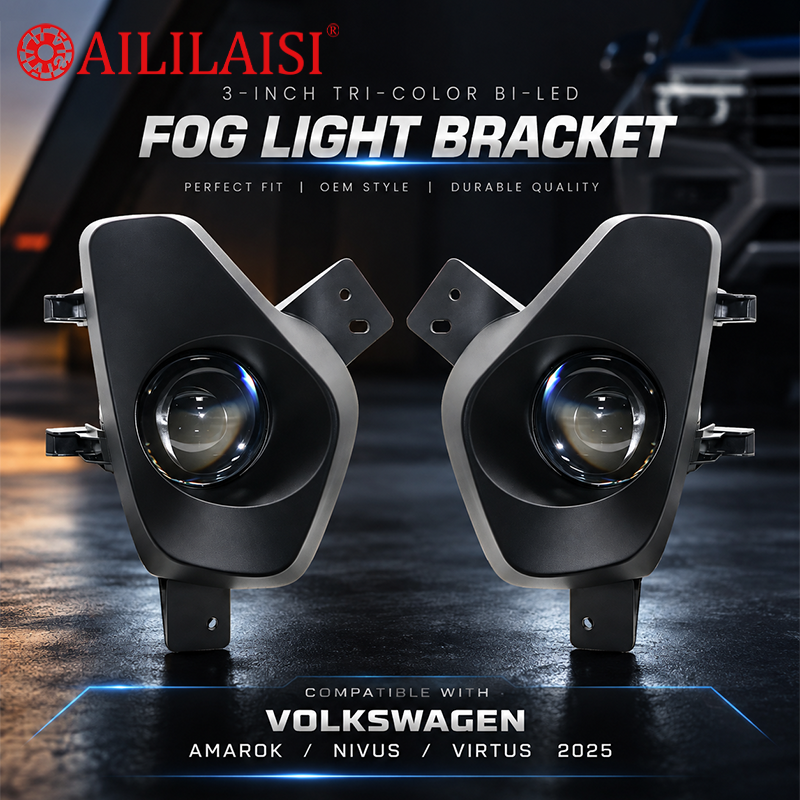 AILILAISI Tri Color 3Inch Bi LED Lens Fog Light Lamp Projector Applicable for Volkswagen Virtus Sedan 2025 Assembly with Mounting Bracket