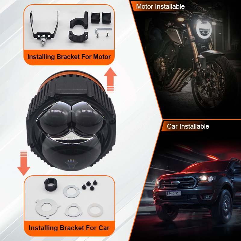 Double Direct Dual Lens 2-Inch Square Projector Lens Headlight LED Lamp Lighting for Universal Motorcycle Car Red Devil's Eye