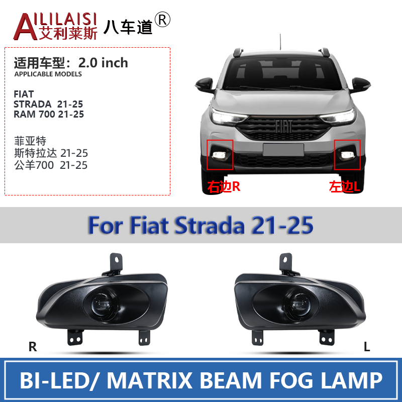 AILILAISI NEW 2 Inch Bi LED Bifocal Lens Fog Light Projector Dual Beam White Light Fog Lamp With Bracket for Fiat Strada RAM 700 2021-2025