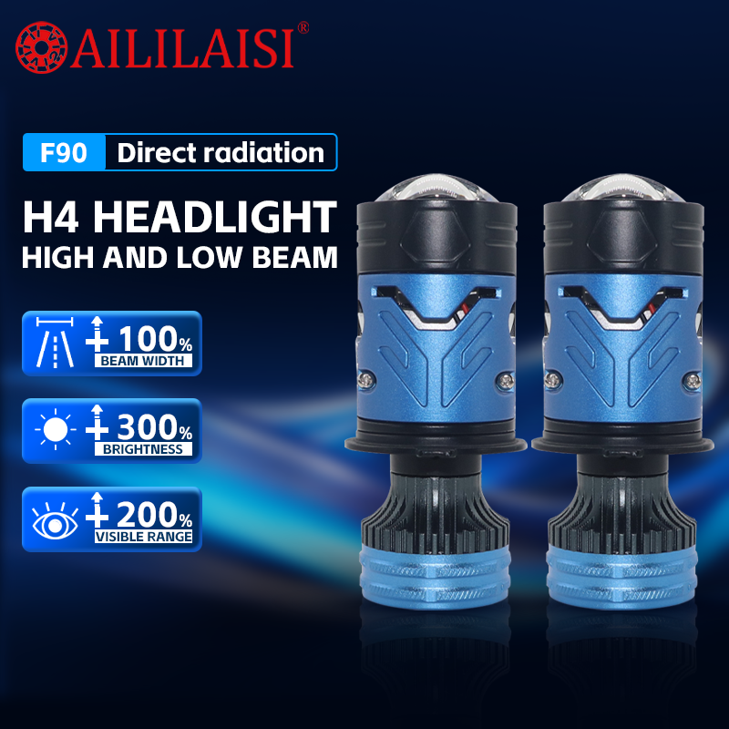 Universal H4 Bi-LED Mini Projector Lens Headlight 50W Low 70W High Beam Retrofit LED Bulb for Cars and Motorcycles Easy Fit Kit