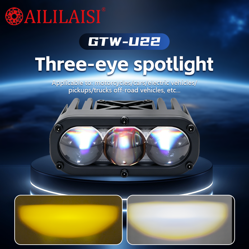 Triple Lens Bi-LED Motorcycle Spotlight Projector Fog Auxiliary Driving Work Light for Truck Offroad SUV 4x4 Exterior Lighting