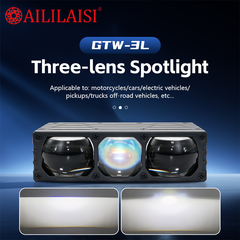 3 Lens Bi LED Spotlight High Low Beam Auto Car Motorcycle Grille Fog Driving Light Universal Exterior Modification Work Lamp ATV