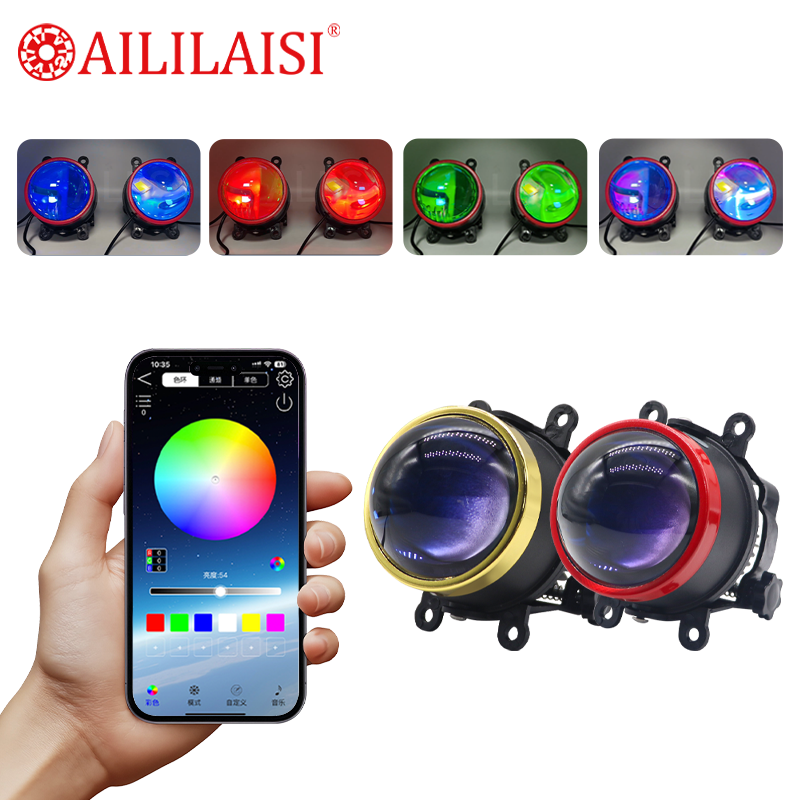 3.0inch 35W Projector Headlight RGB 12V Car Headlamp Universal Car Accessories Bi Led Fog Light Lamp IP68 Bluetooth APP Control