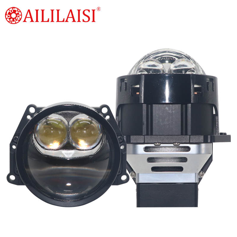 Aililaisi High Power LED 2Lens Dual Laser Headlight Light 3Inch Bifocal Automobile Laser Headlight Modification H7 for Universal