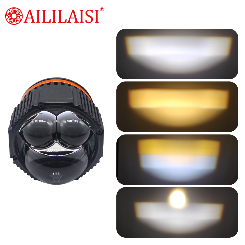 Double Direct Dual Lens 2-Inch Square Projector Lens Headlight LED Lamp Lighting for Universal Motorcycle Car Red Devil's Eye