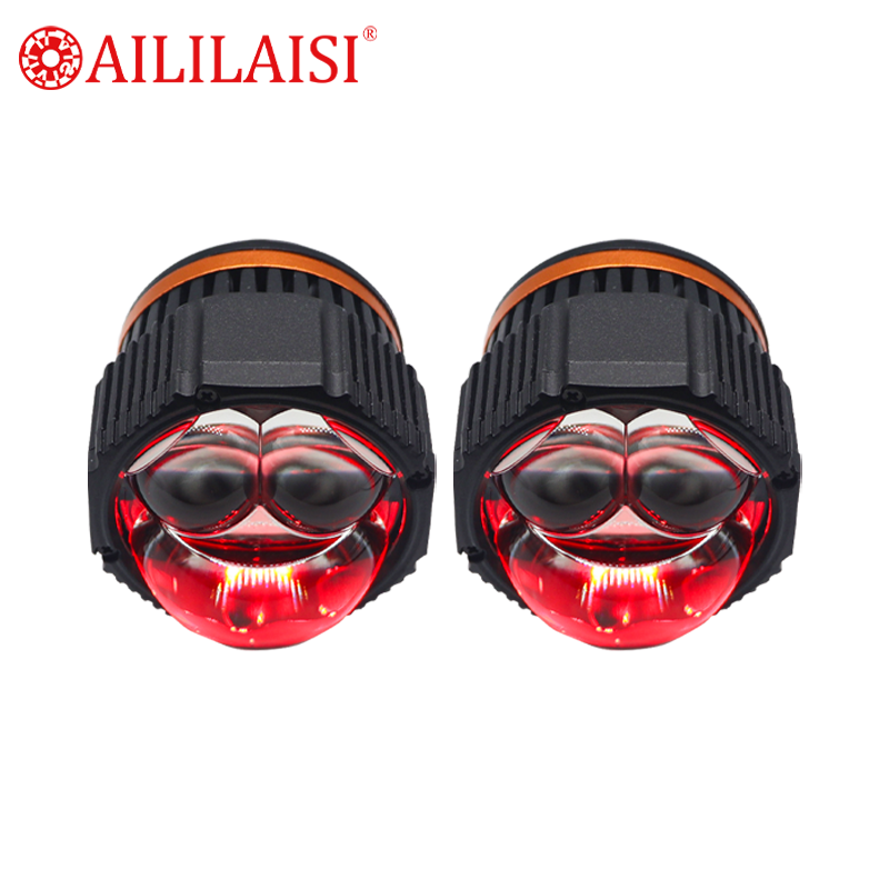 Double Direct Dual Lens 2-Inch Square Projector Lens Headlight LED Lamp Lighting for Universal Motorcycle Car Red Devil's Eye