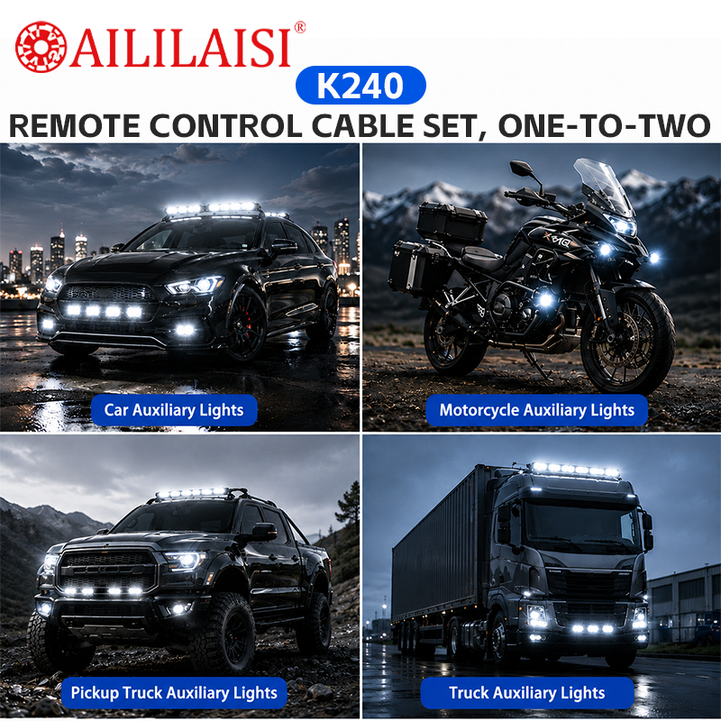 K240 2-in-1 Wireless Remote Control Cable Set for Car Motorcycle Truck Pickup Auxiliary Lights One-to-Two Wiring Harness 9-30V