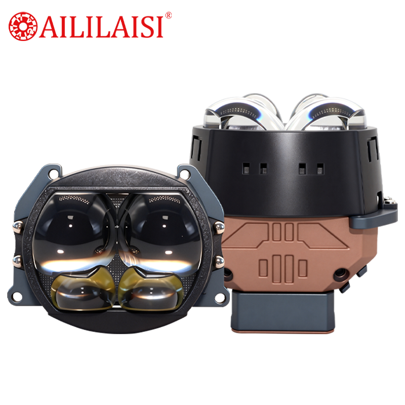 3Inch Short Four Eye 4 Lens Bifocal Projector Bi LED High Low Beam Headlamp Spotlight Power Laser Square Bright Headlight 80W