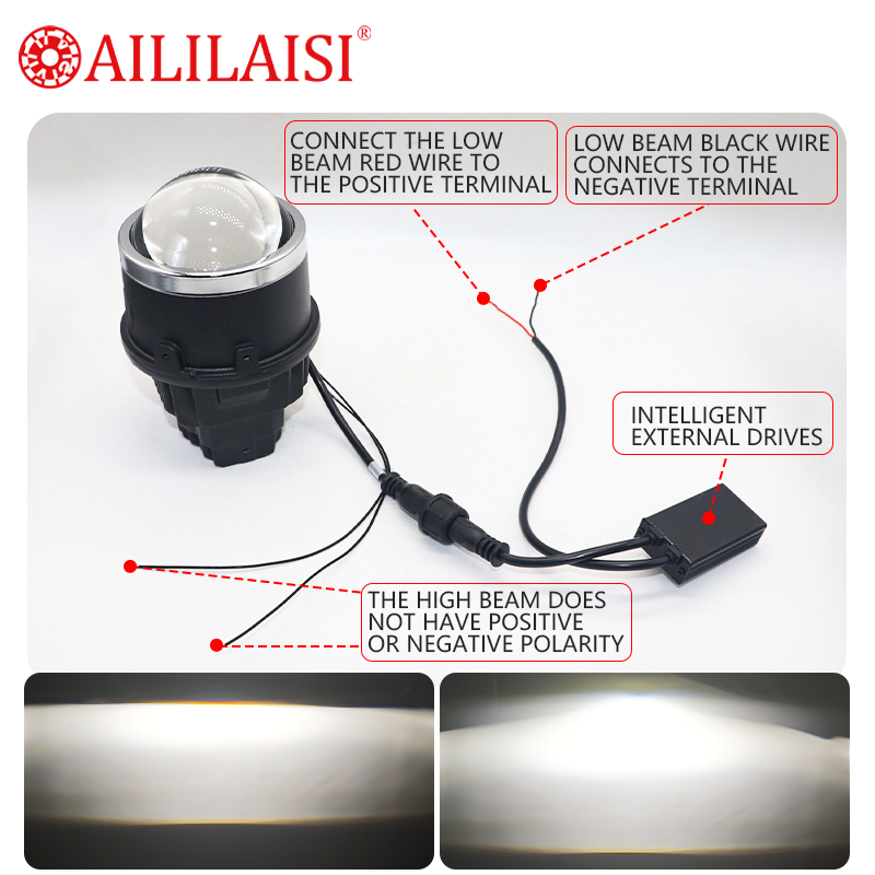 AIlilaisi Fog Lamp Lens Projector Driving Lights Bi Led for Universal Car Low High Beam Spotlights White 6000K Tricolor Fog Lamp