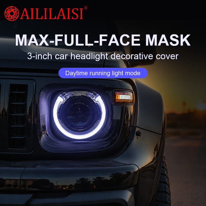 Headlight Assembly with DRL Turn Signal Universal Round Car Headlight Decorative Cover Face Mask for Jeep Wrangler SUV Offroad