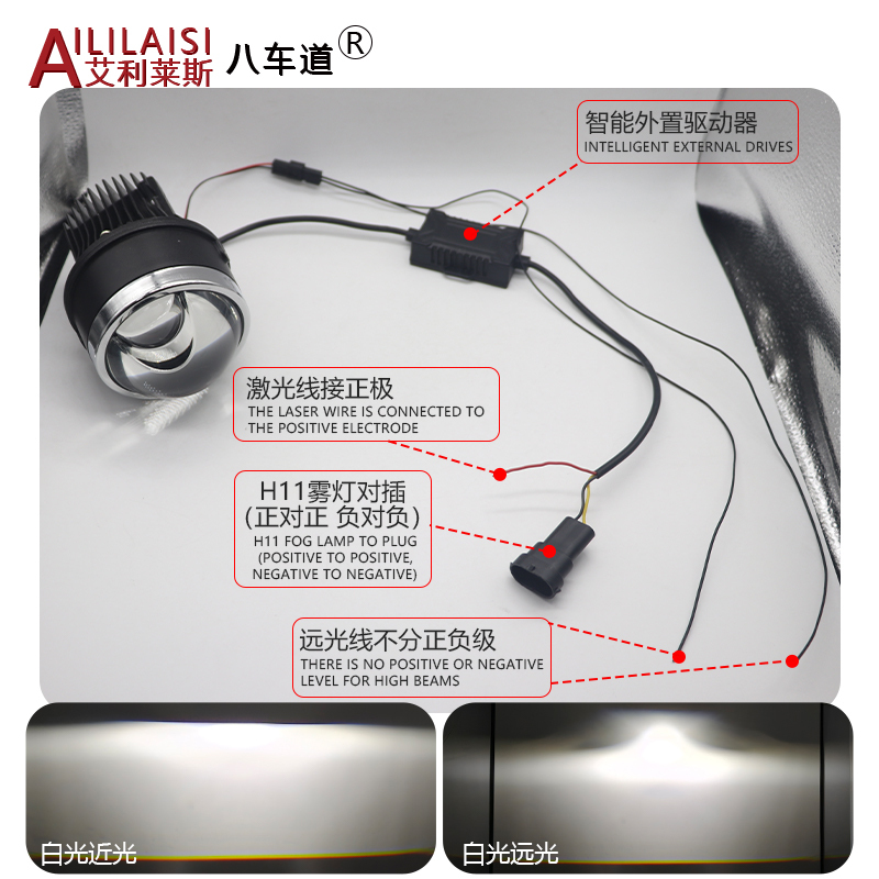 AIlilaisi 3 Inch Fog Lamp Lens Projector Light Bi Led for Universal Car 90W Matrix 6000K Hi Low Beam LED Fog Laser Fog Light