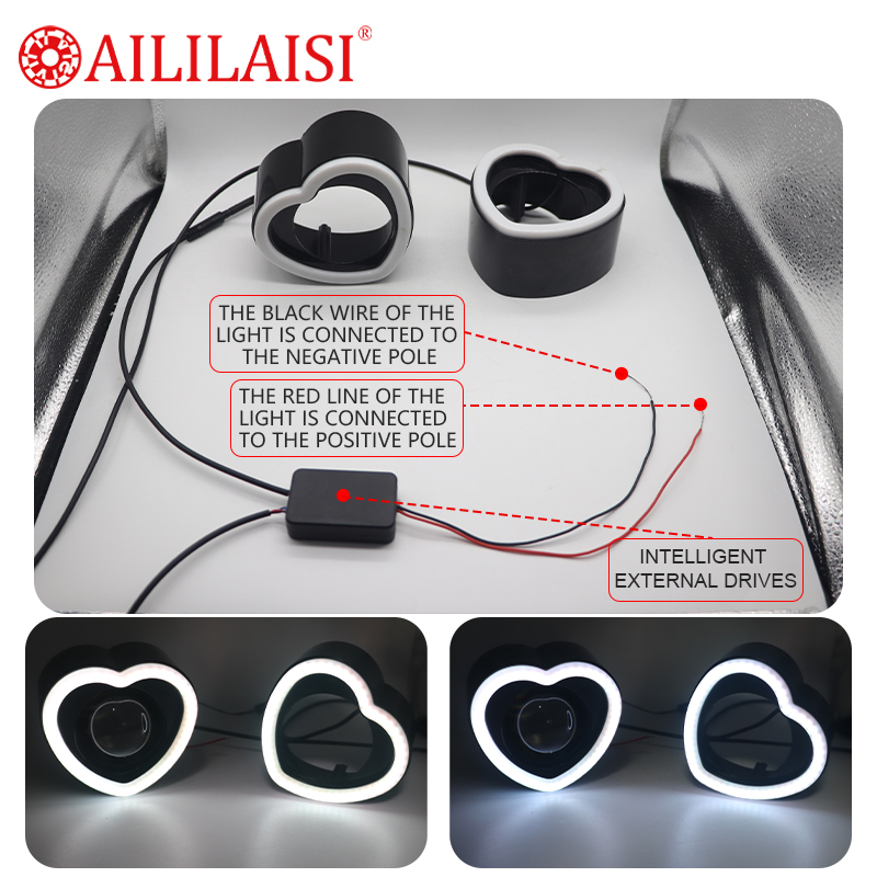 Universal 2.5inch Love Decorative Cover Ring Light LED Shroud Halo Decorative Retrofitted Upgrade for Motorcycle Car Headlamp