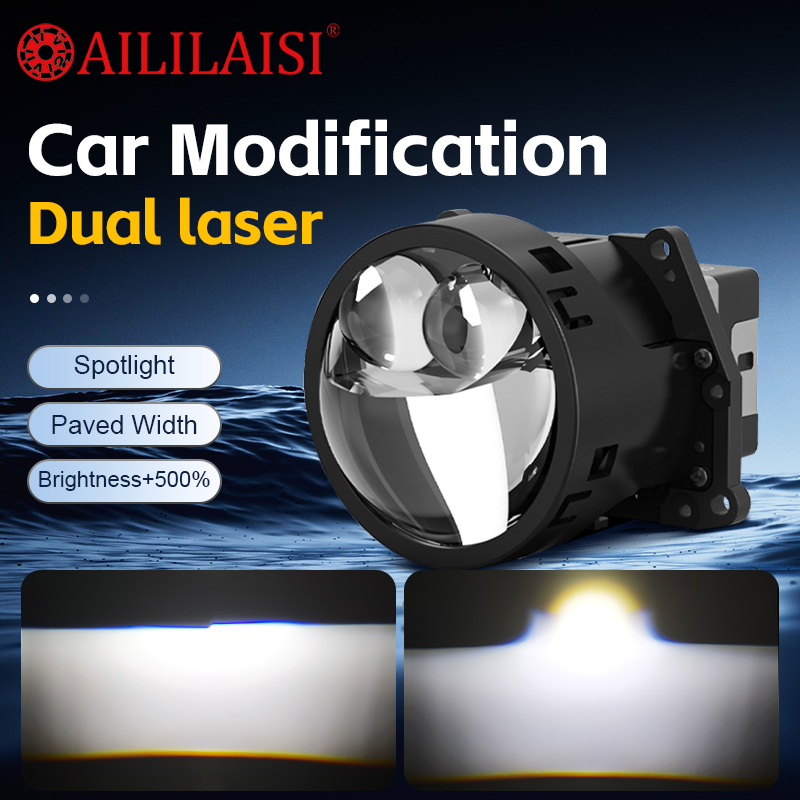 Aililaisi High Power LED 2Lens Dual Laser Headlight Light 3Inch Bifocal Automobile Laser Headlight Modification H7 for Universal